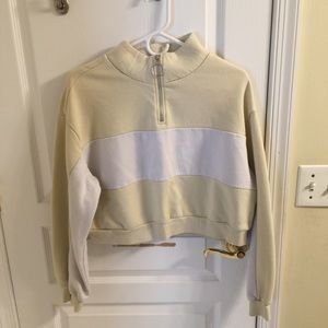 pale yellow striped cropped quarter zip top (hm)